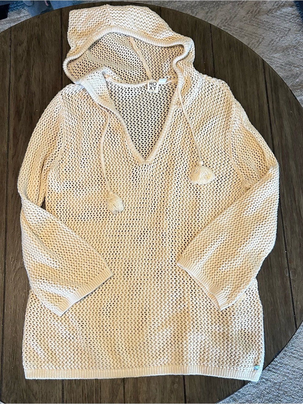 Roxy Cream Open-Weave Hooded Swim Coverup